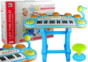 mamido Dětský keyboard s mikrofonem a stolečkem modrý
