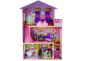 mamido Dřevěný domeček pro panenky s balkónem